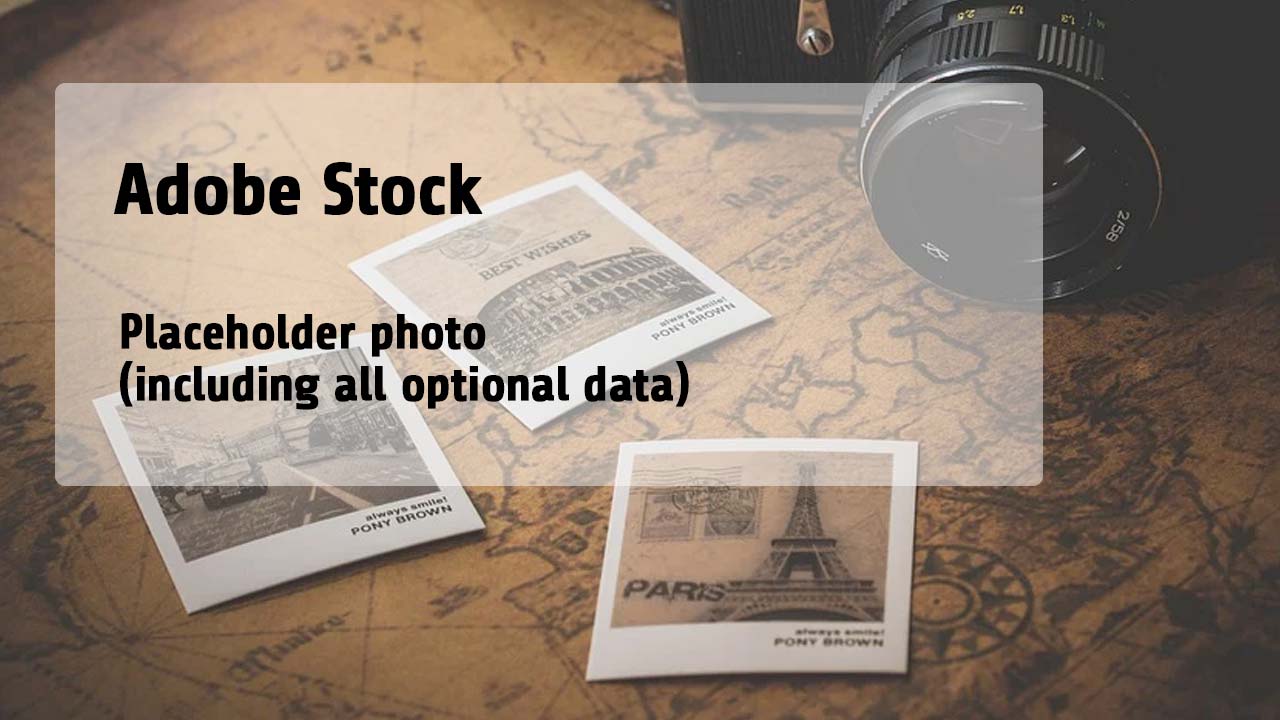 A close-up of a vintage camera resting on an old map, with three polaroid-style photographs featuring landmarks and greetings arranged nearby. The images suggest travel and nostalgia.